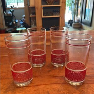 MCM vintage Red Patterned Glass Tumblers